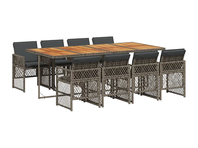 9-delige Tuinset met kussens poly rattan grijs