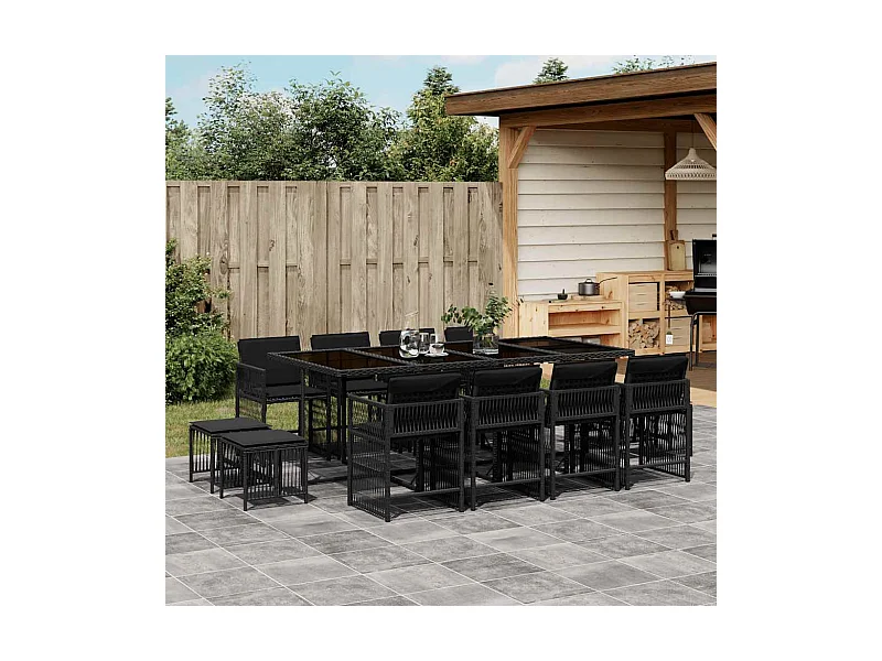 13 peças conjunto de jantar parajardim com almofadões vime PE preto