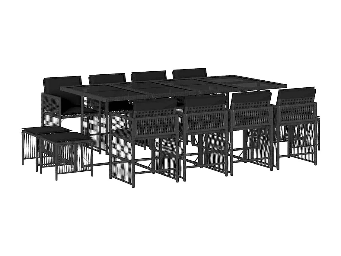 13 peças conjunto de jantar parajardim com almofadões vime PE preto