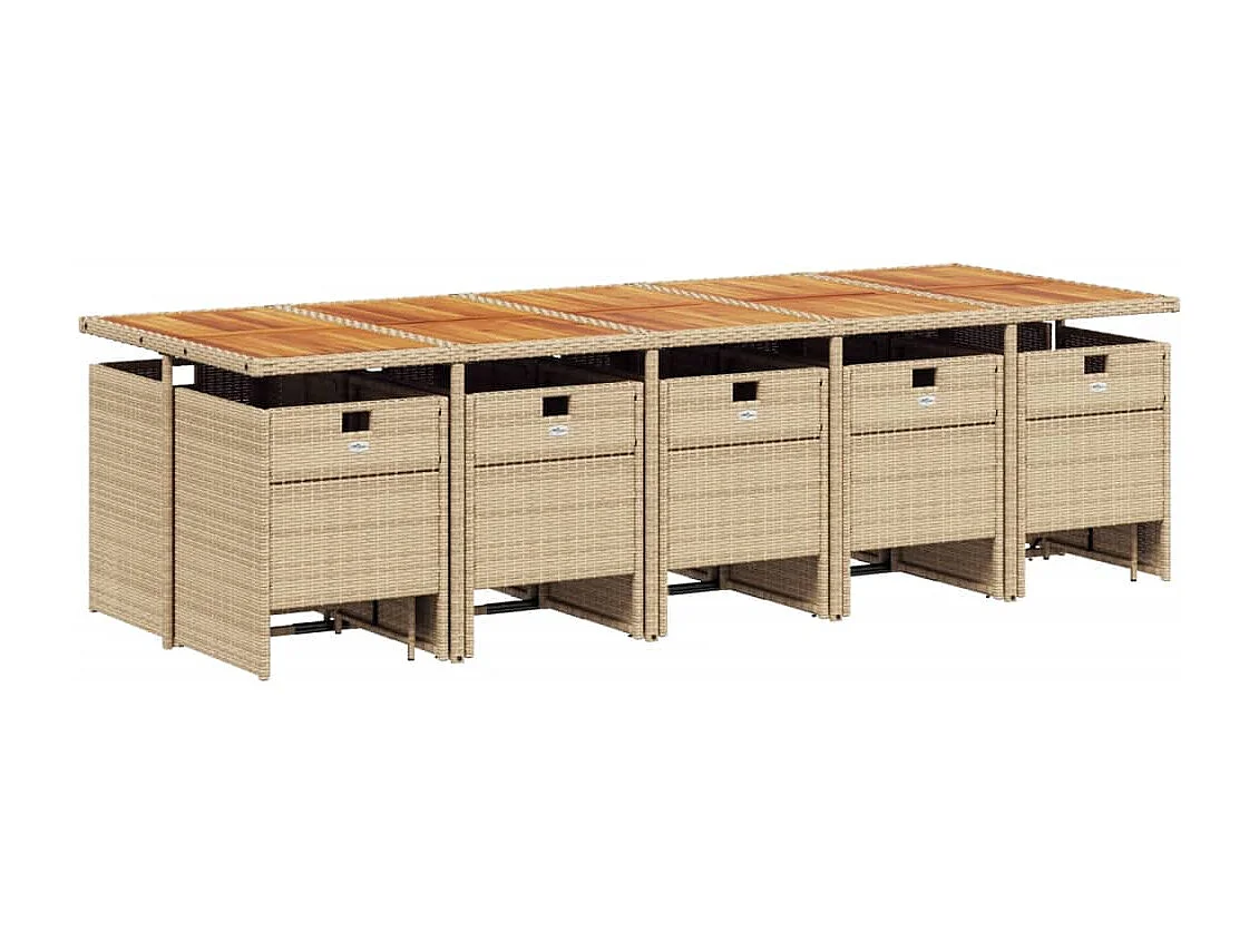 Ensemble à manger de jardin et coussins 15 pièces beige