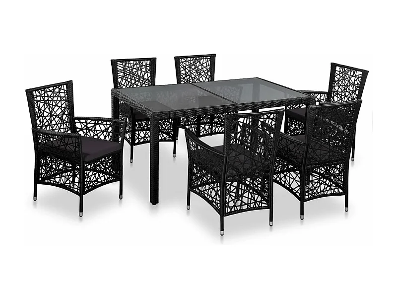 Mobilier à dîner d'extérieur 7 pièces Résine tressée Noir