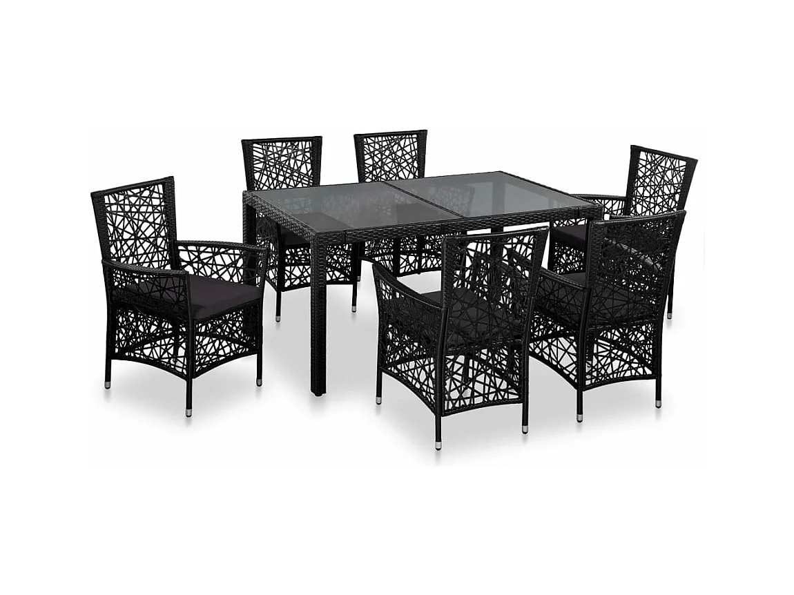 Mobilier à dîner d'extérieur 7 pièces Résine tressée Noir