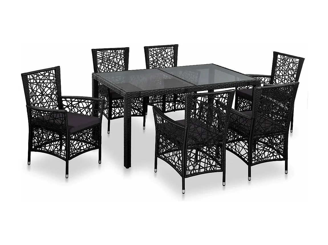 Conjunto de comedor de exterior 7 piezas ratán sintético negro