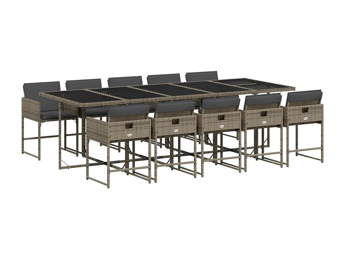 Set de comedor de jardín 11 piezas y cojines ratán sintético gris