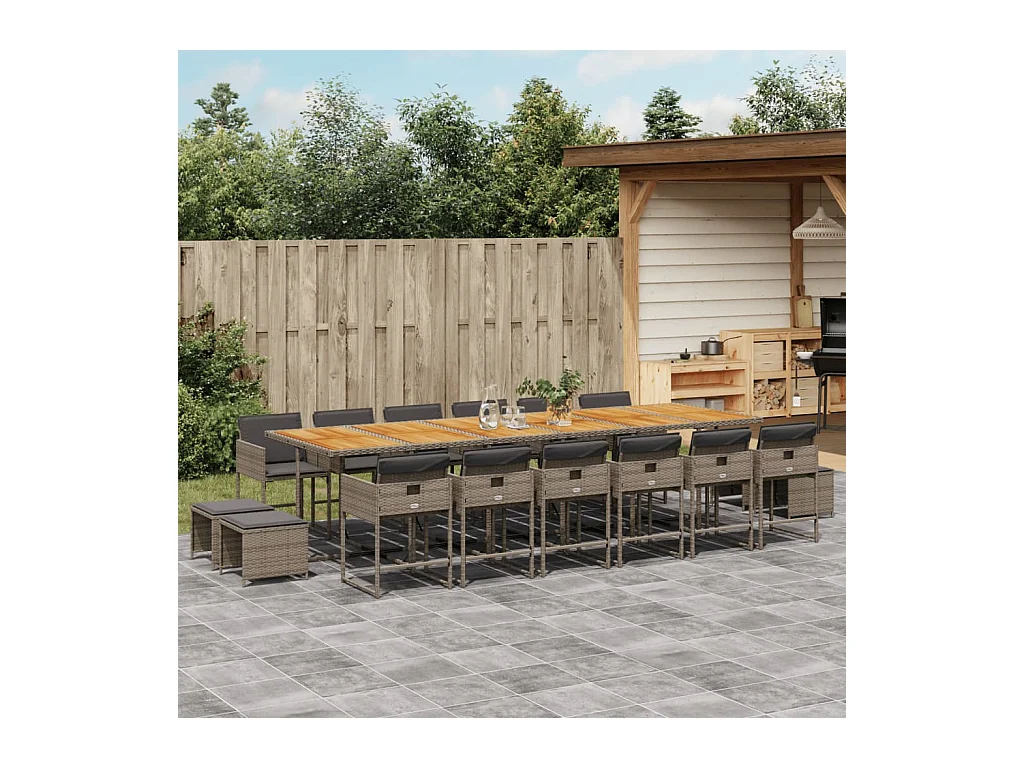 17-delige Tuinset met kussens poly rattan grijs