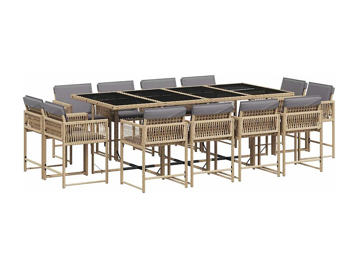 Ensemble à manger de jardin coussins 13 pièces mélange beige rotin