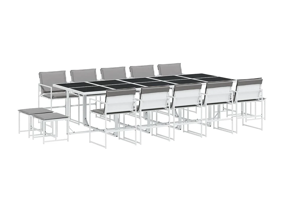 Ensemble à manger de jardin avec coussins 15 pièces blanc textilène