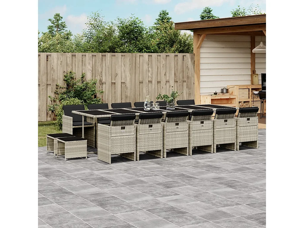 17-delige Tuinset met kussens poly rattan lichtgrijs