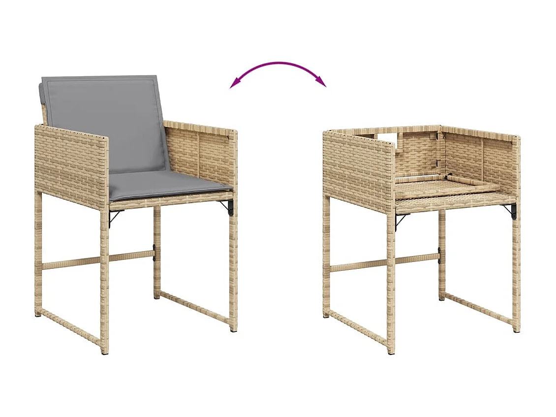 Ensemble à manger de jardin coussins 5 pièces mélange beige rotin