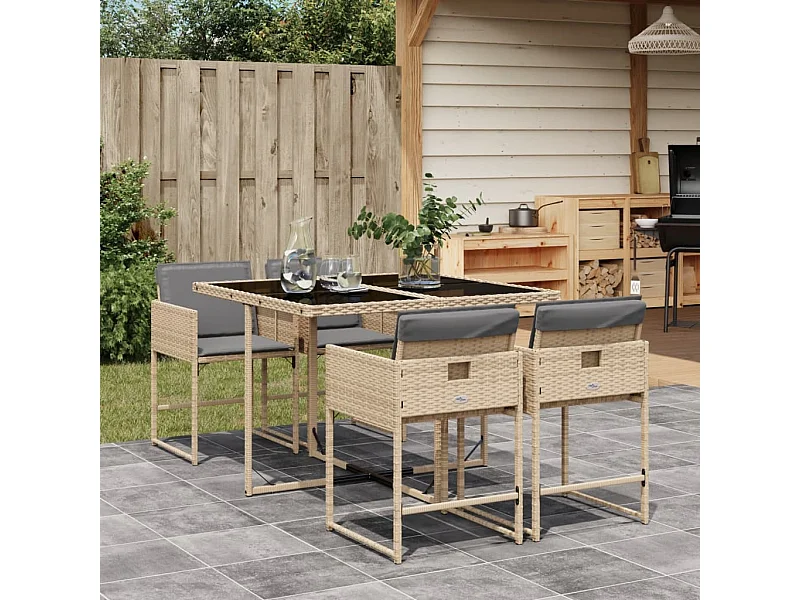 Ensemble à manger de jardin coussins 5 pièces mélange beige rotin