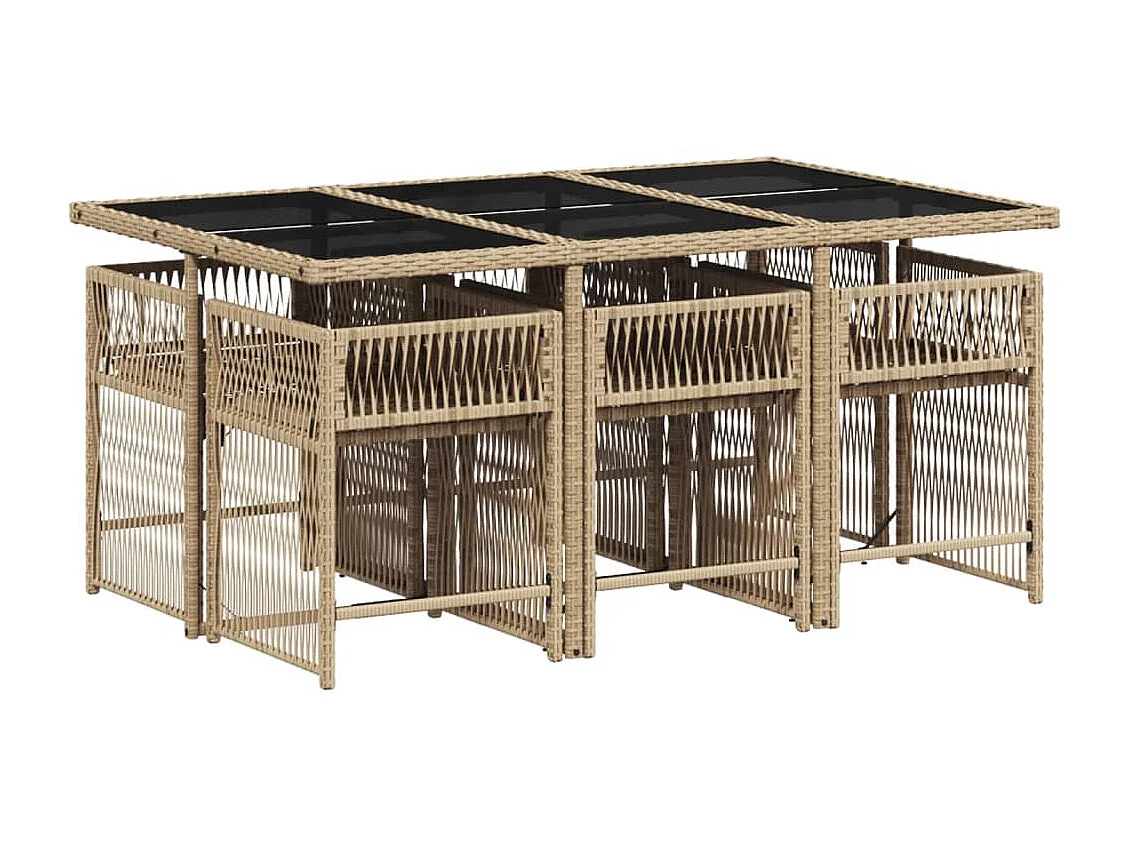 7-delige Tuinset met kussens poly rattan gemengd beige