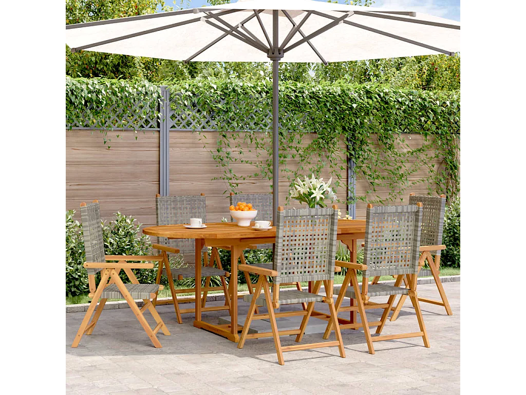 Set de comedor de jardín 7 piezas ratán PE madera acacia gris