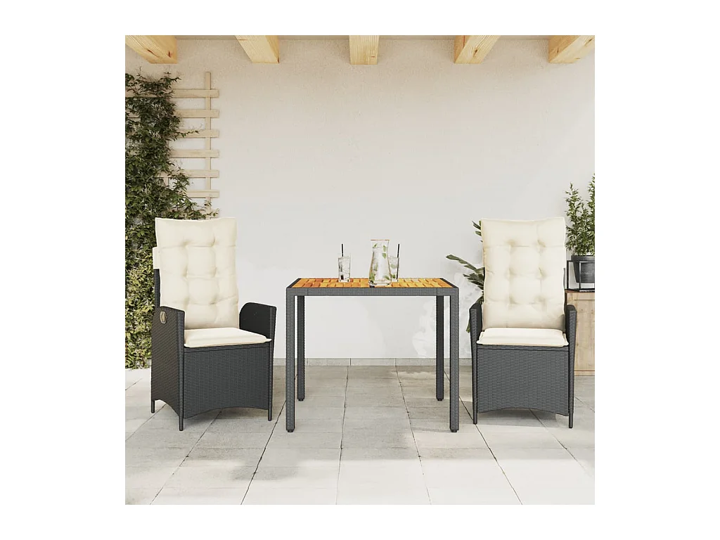 Ensemble à manger de jardin avec coussins 3 pièces Noir