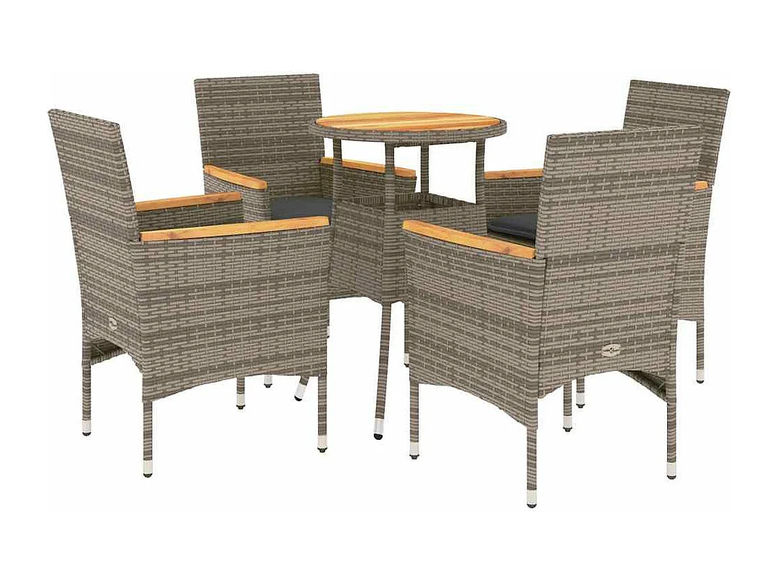 Ensemble à manger de jardin et coussins 5 pièces gris rotin acacia