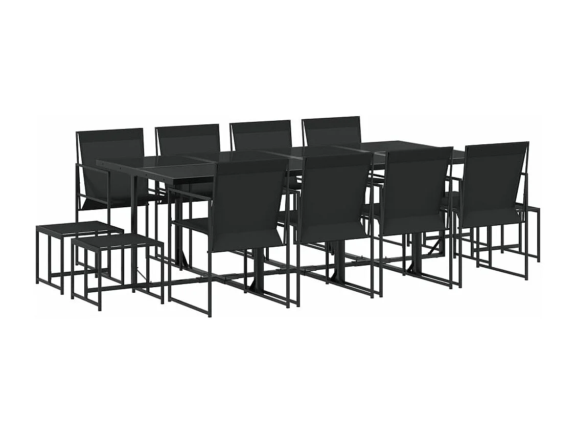 Juego de comedor de jardín 13 piezas textileno negro