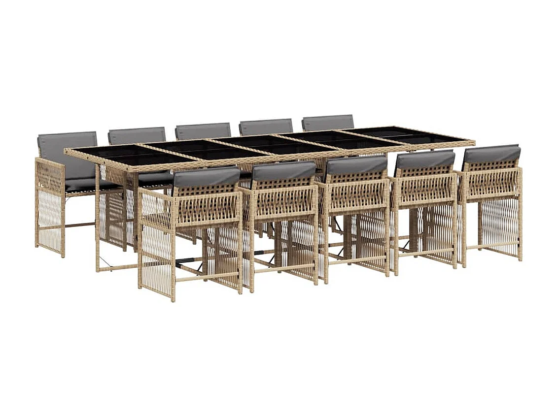 Ensemble à manger de jardin et coussins 11 pièces mélange beige