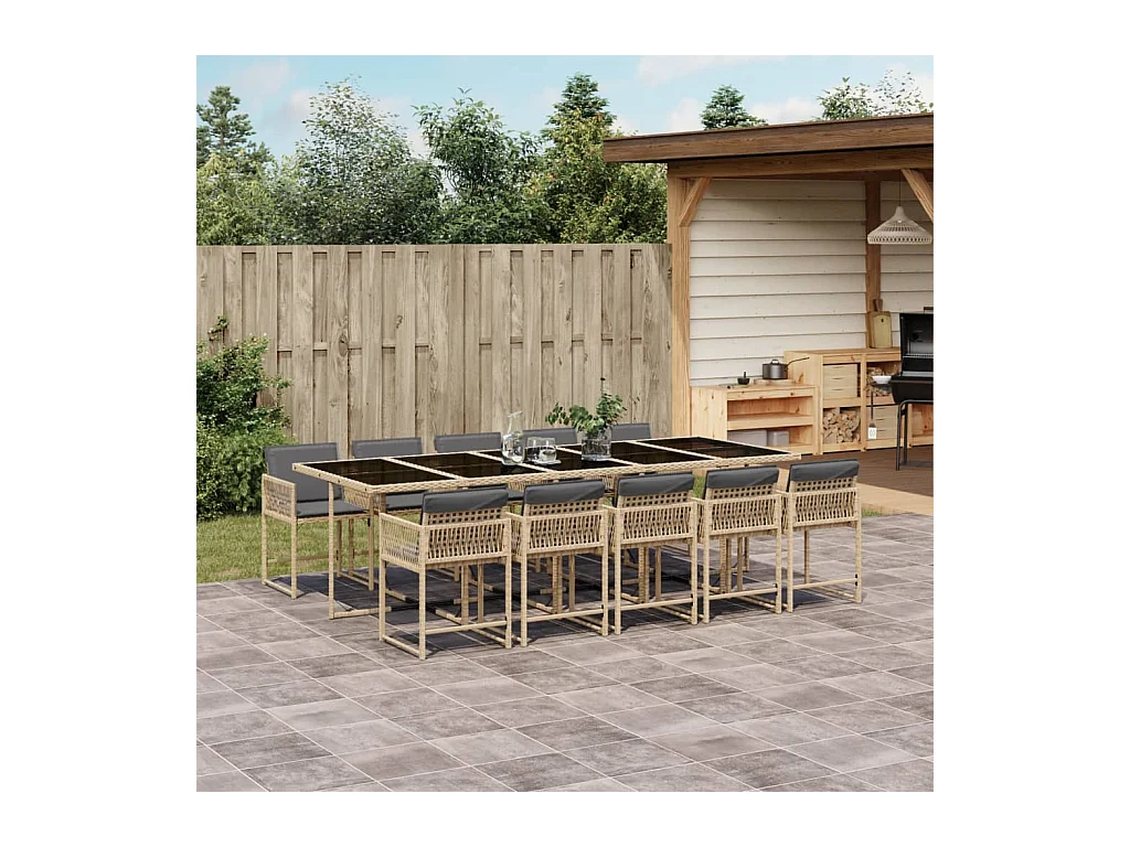 11-delige Tuinset met kussens poly rattan gemengd beige