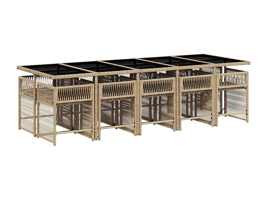 Set comedor de jardín 11 piezas con cojines ratán sintético beige