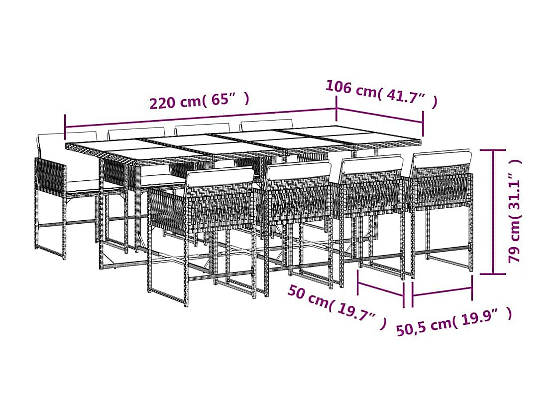 9-delige Tuinset poly rattan zwart