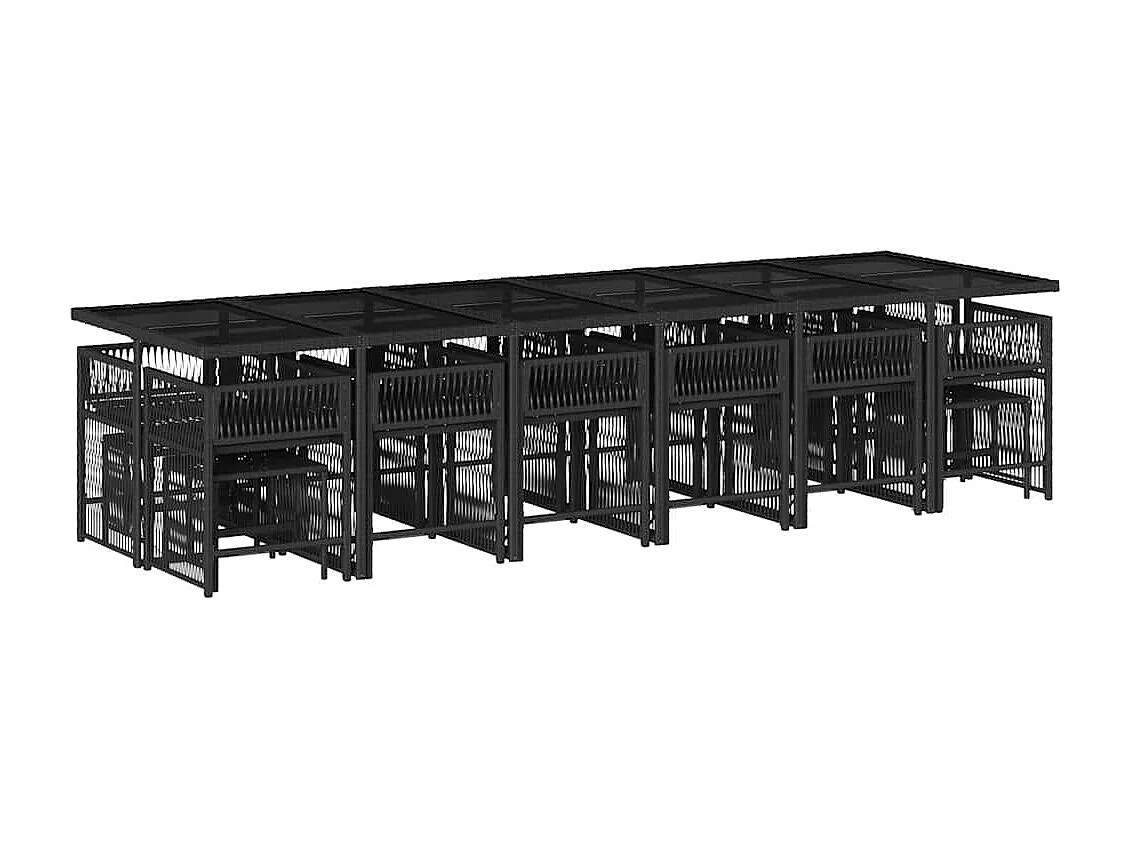 17 peças conjunto de jantar para jardim com almofadões vime PE preto