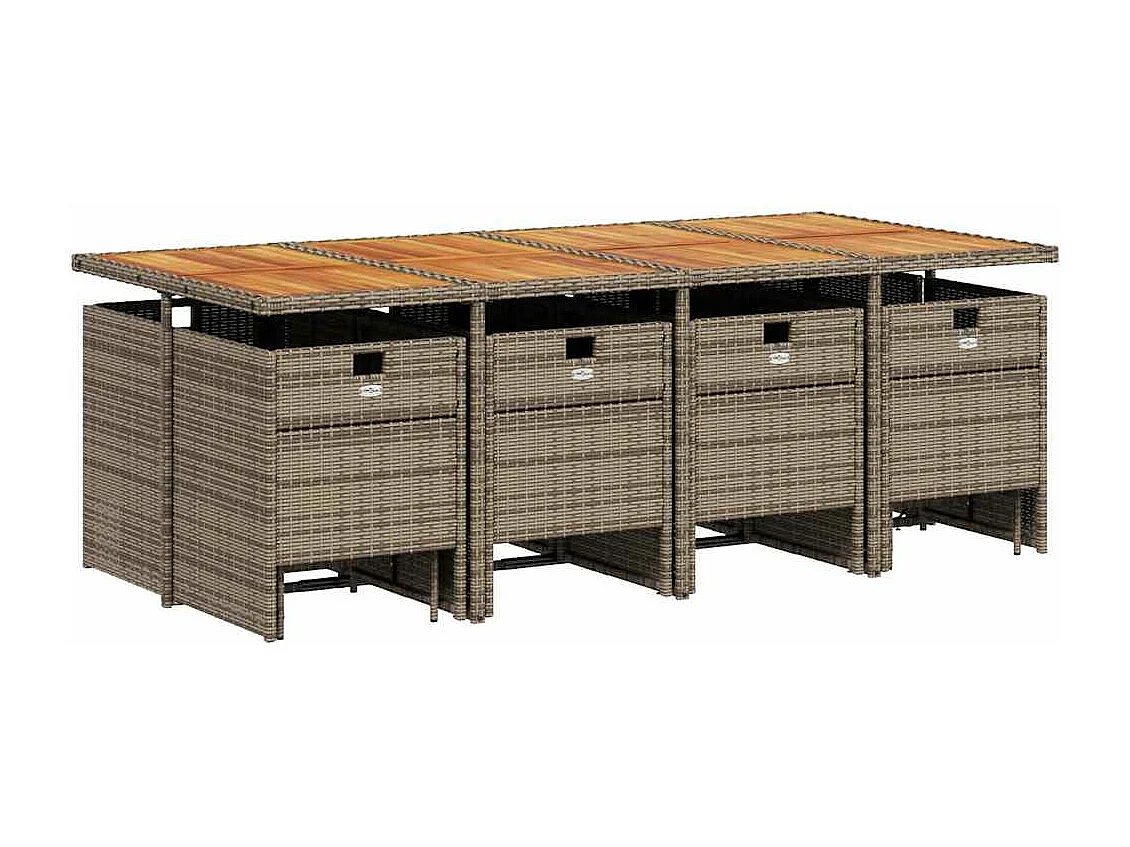 Set comedor de jardín con cojines 13 piezas ratán sintético gris