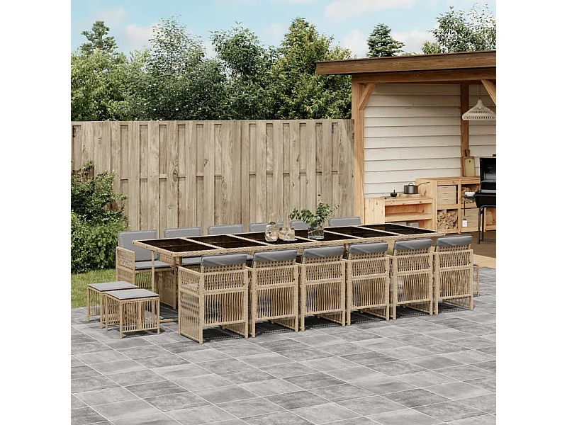 17-delige Tuinset met kussens poly rattan gemengd beige