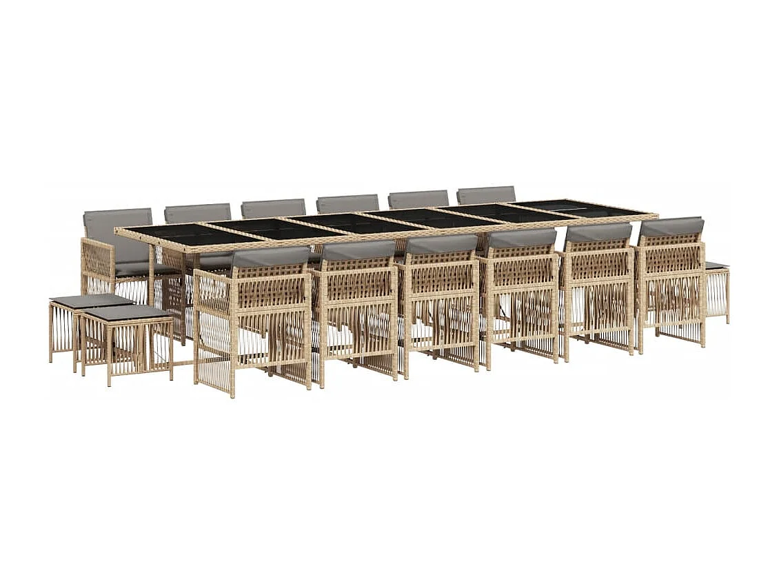 Ensemble à manger de jardin et coussins 17 pièces mélange beige