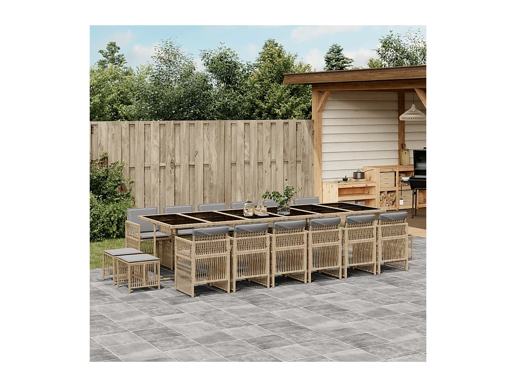 Set comedor de jardín 17 piezas con cojines ratán sintético beige