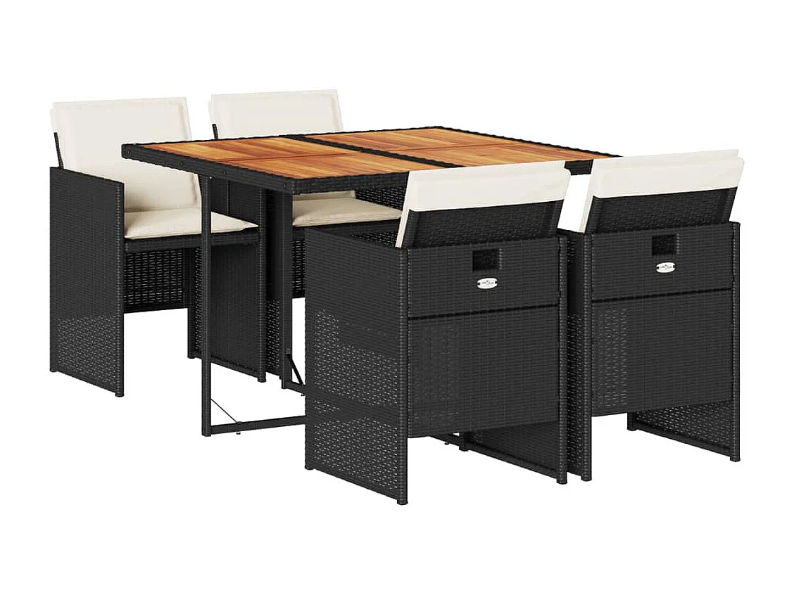 Set de muebles jardín 5 piezas con cojines ratán sintético negro