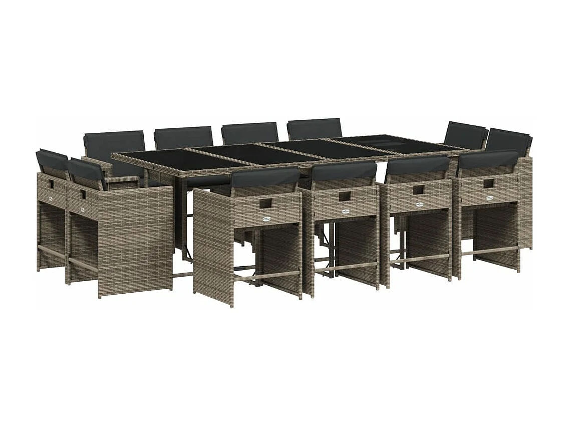 13-delige Tuinset met kussens poly rattan grijs