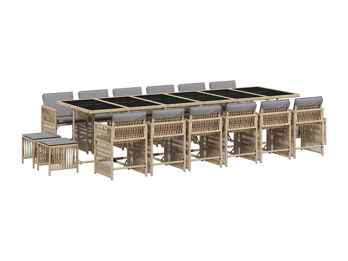 Ensemble à manger de jardin et coussins 17 pièces mélange beige