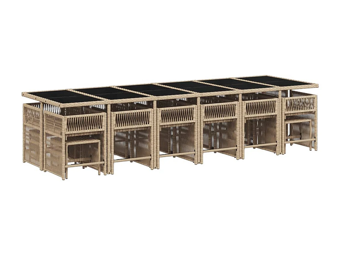 Ensemble à manger de jardin et coussins 17 pièces mélange beige