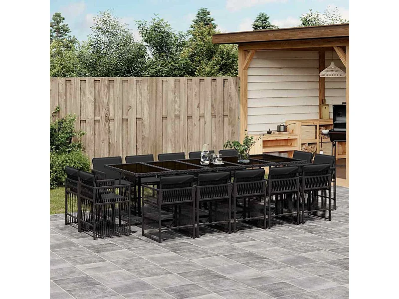 15-delige Tuinset met kussens poly rattan zwart