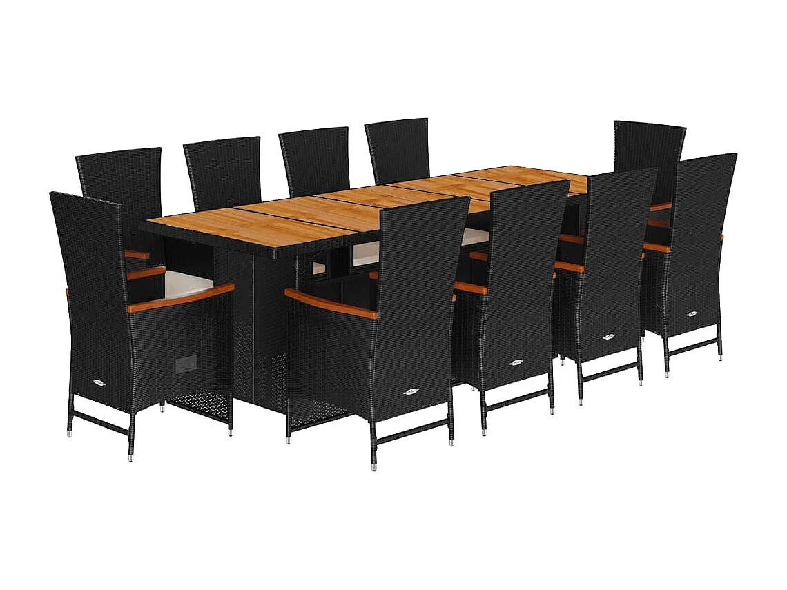 11-delige Tuinset met kussens poly rattan zwart