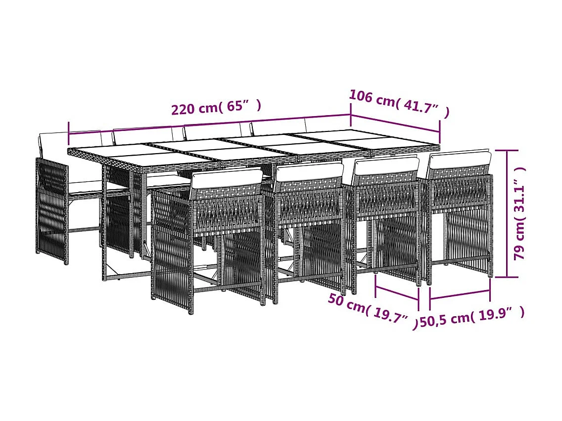 Set comedor de jardín 9 piezas con cojines ratán sintético beige