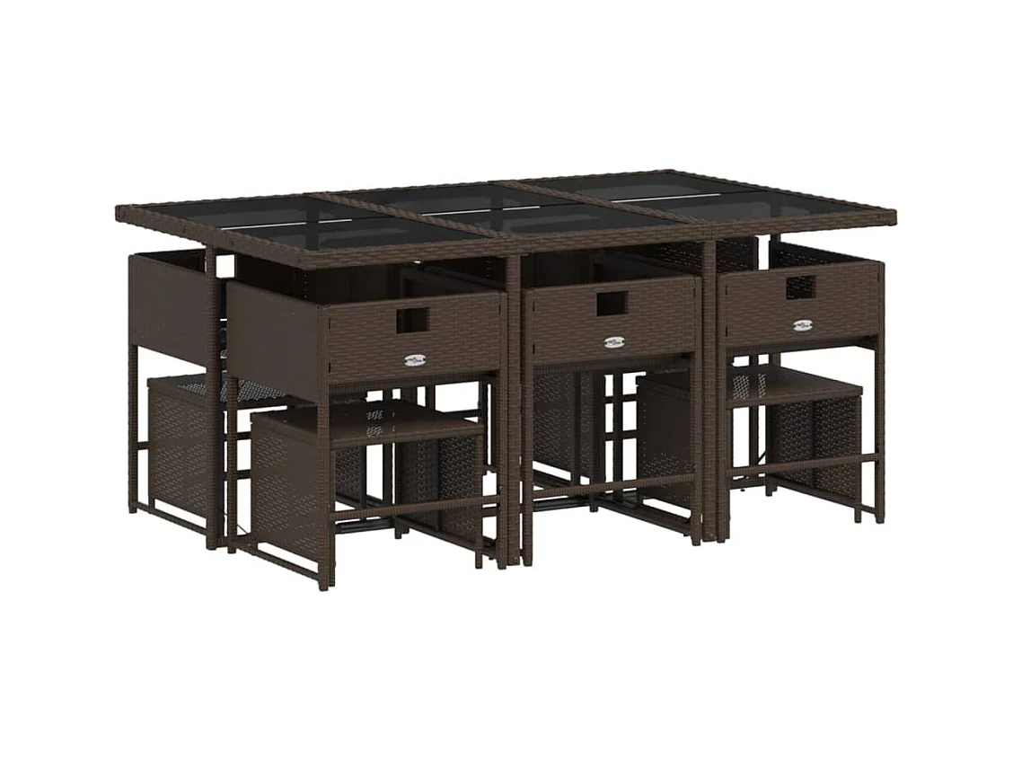 Ensemble à manger de jardin et coussins 11 pièces marron rotin