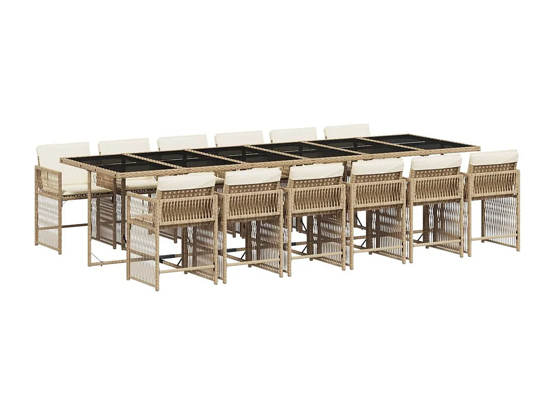 Ensemble à manger de jardin et coussins 13 pièces beige