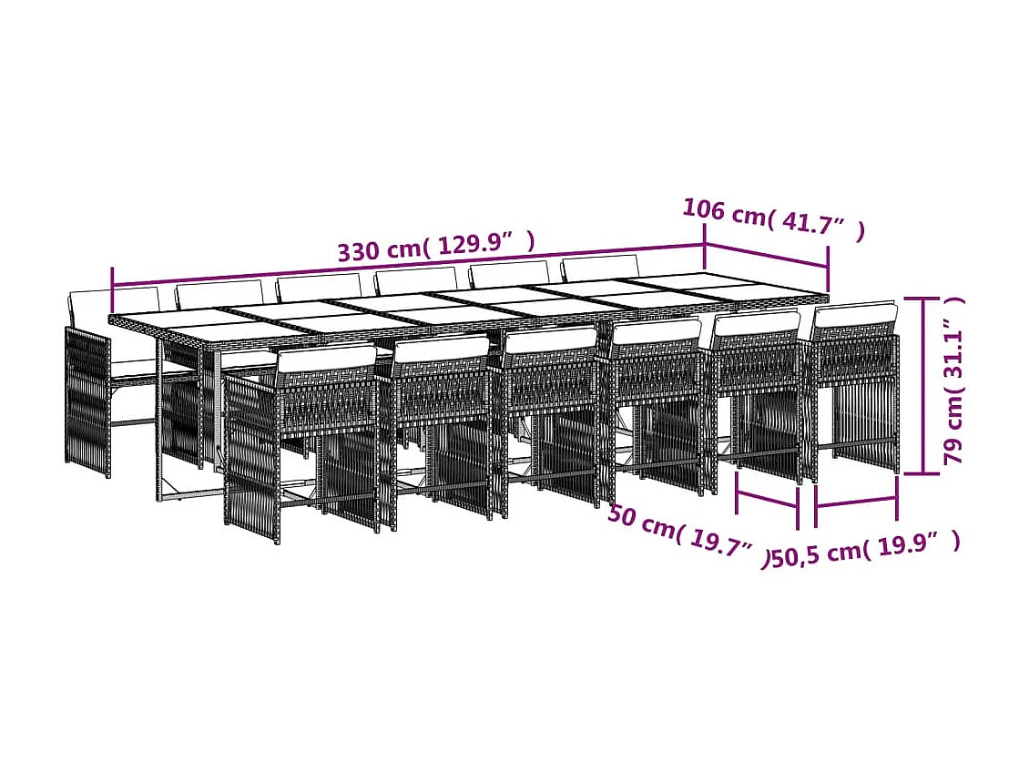 Ensemble à manger de jardin et coussins 13 pièces beige