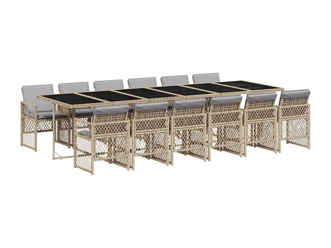 Ensemble à manger de jardin et coussins 13 pièces beige