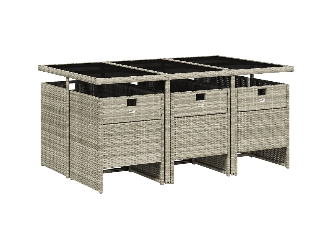 Ensemble à manger de jardin et coussins 7 pièces gris clair rotin