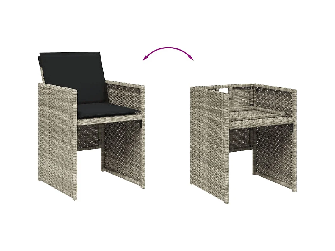 Ensemble à manger de jardin et coussins 7 pièces gris clair rotin