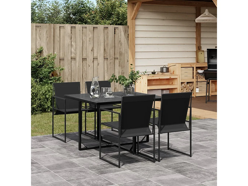 5 peças conjunto de jantar para jardim textilene preto