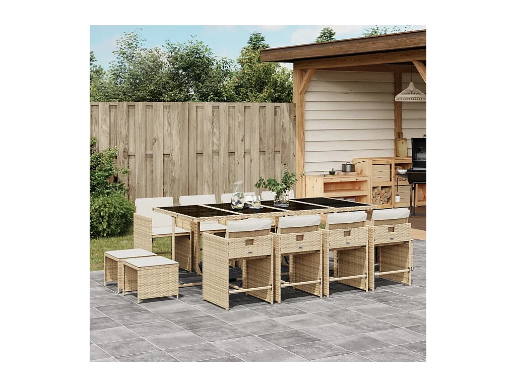 13-delige Tuinset met kussens poly rattan beige