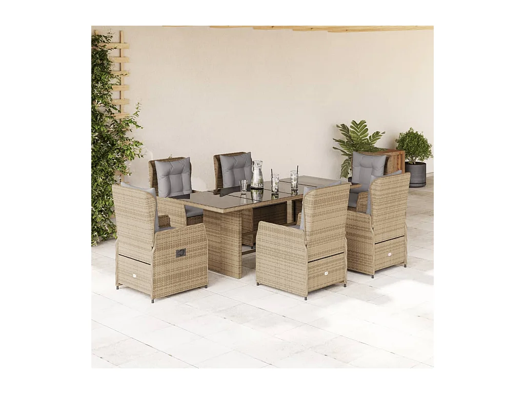Set comedor de jardín 7 piezas con cojines ratán sintético beige