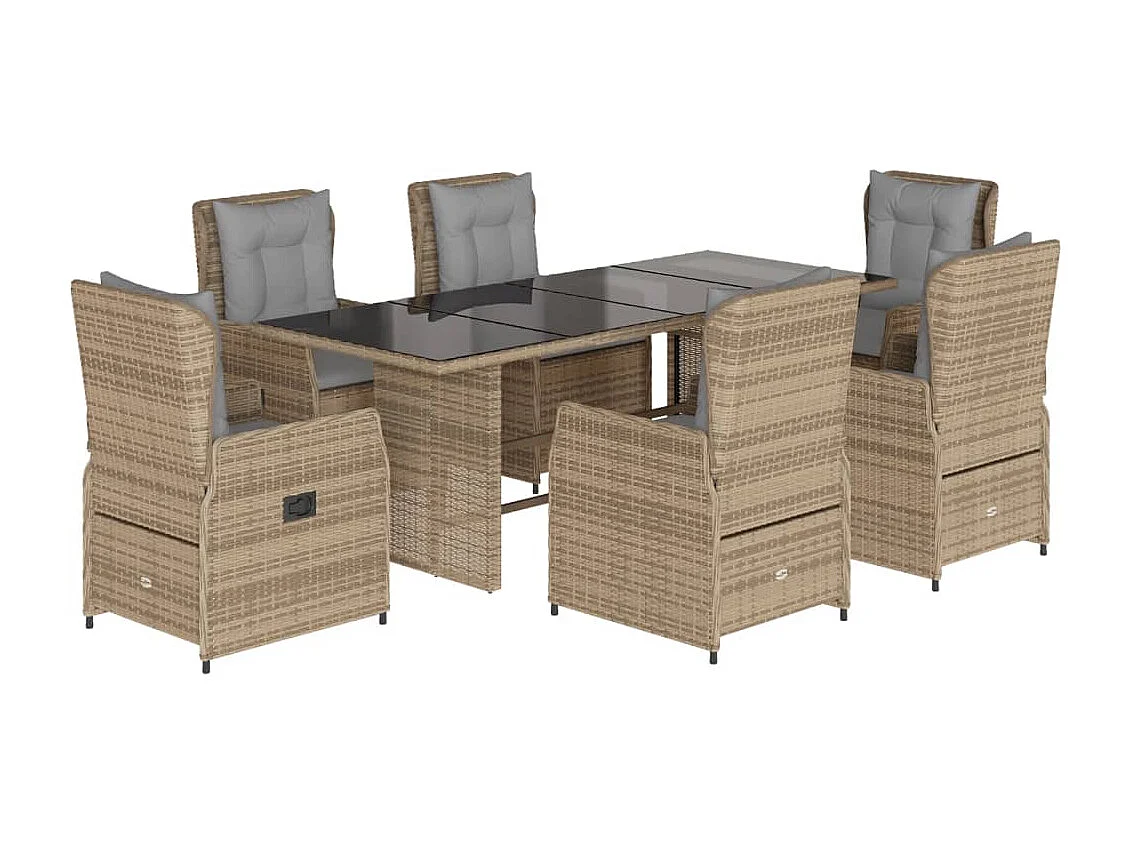 Ensemble à manger de jardin et coussins 7 pièces beige poly rotin