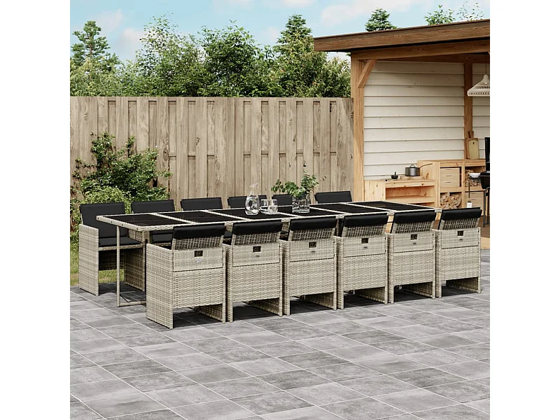 13-delige Tuinset met kussens poly rattan lichtgrijs