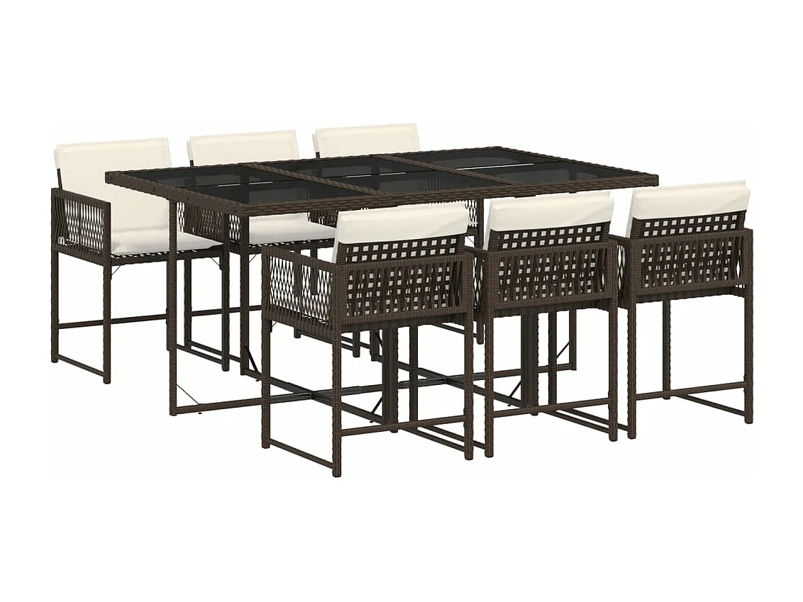 Ensemble à manger de jardin et coussins 7 pièces marron rotin