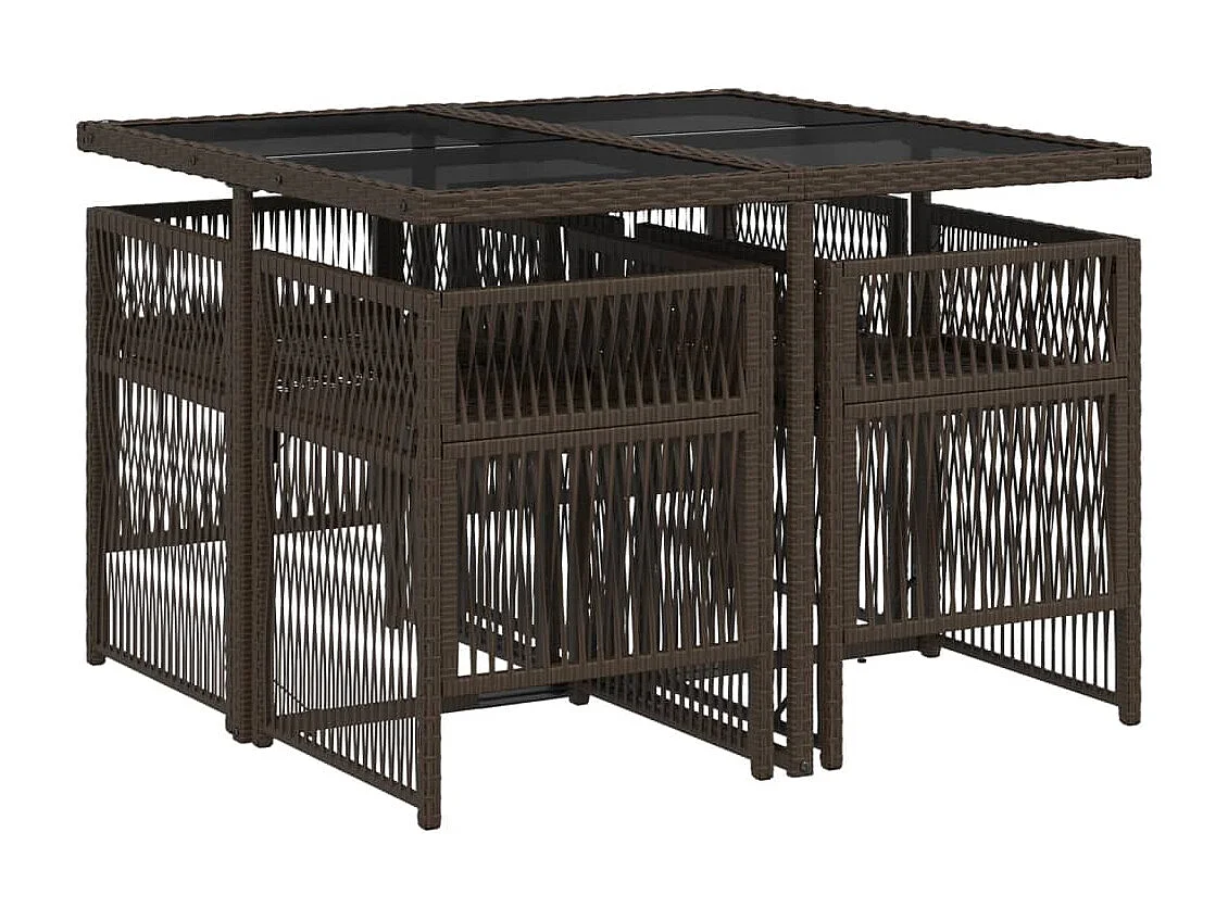 Ensemble à manger de jardin 5 pièces et coussins marron poly rotin