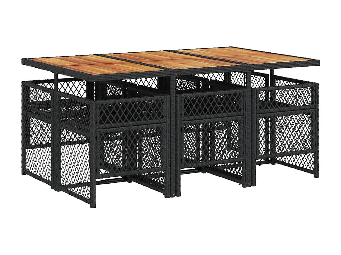 Set de comedor de jardín 7 piezas y cojines ratán sintético negro