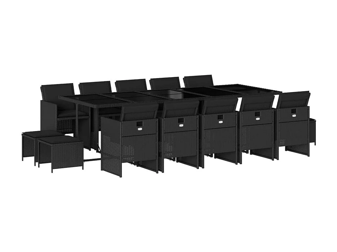 Set comedor de jardín con cojines 15 piezas ratán sintético negro